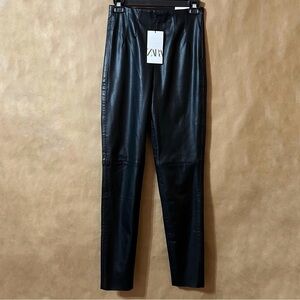 Zara | NWT Faux Leather High Rise Leggings Darted Skinny Pants Black Size S